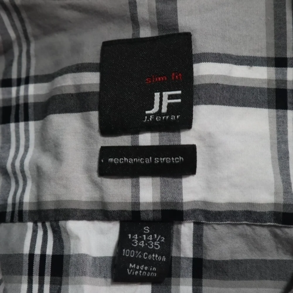 LAST CHANCE - PLAID BUTTONDOWN S Mens J Ferrar Black Grey White Academia Casual - Picture 6 of 7